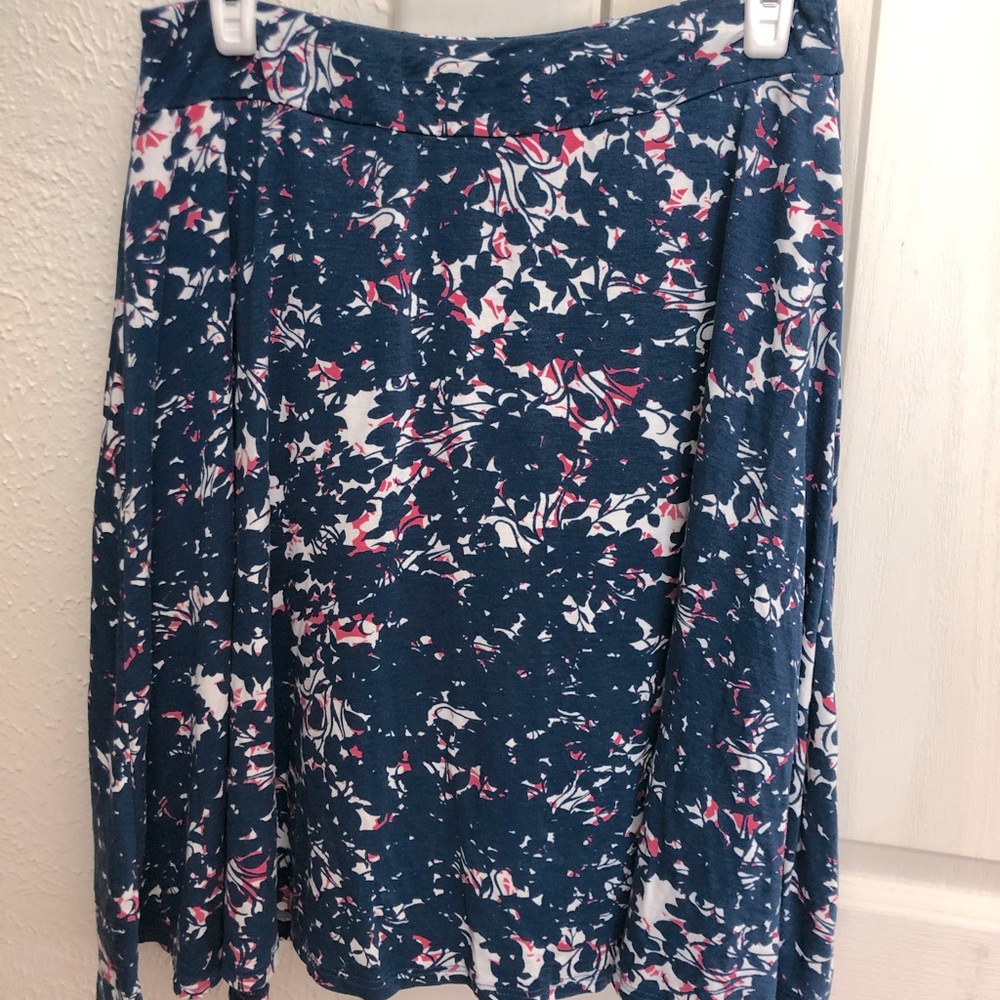 Navy Blue White & Pink Printed Swing Skirt